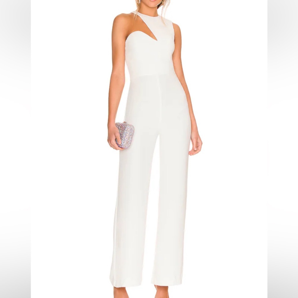 Amanda Uprichard Ivory One-Shoulder Cutout Jumpsuit
